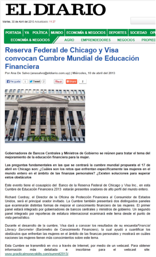 Reserva Federal de Chicago y Visa convocan Cumbre Mundial de Educación Financiera